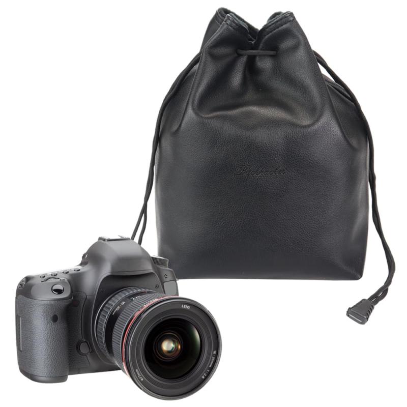 カメラレンズケース 巾着ポーチ 持ち歩き 傷防止 内ポケット フリース/PUレザー