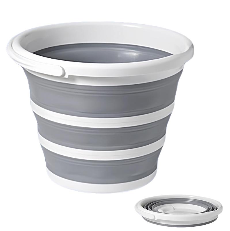折りたたみバケツ 10L 大容量 厚手 丸型/四角型 多機能 洗濯 洗車 足湯 釣り コンパクト収納 PP+TPR素材 グレー/ホワイト