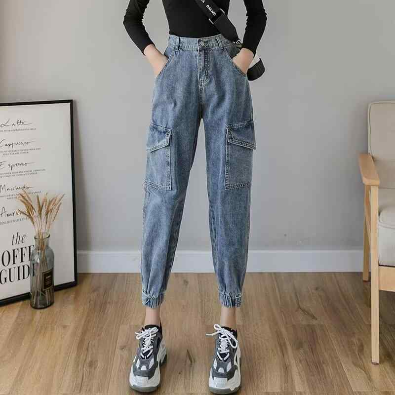 レディース デニムパンツ 秋 牛仔布 コットン ポリエステル 高腰 ワイドシルエット スリム効果 ストレート クロップド ハーレム テーパード ワイドレッグ ルーズフィット 九分丈 ブルー 快適 日常使い デイリー ストリート ファッション 韓国風