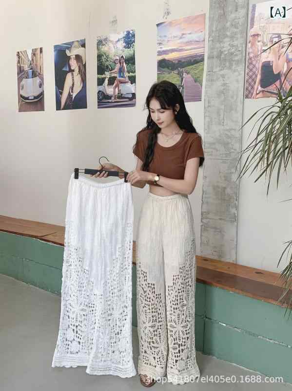 レディース ワイドパンツ コットン 接触冷感 切り替え 刺繍 ハイウエスト ロング丈 薄手 春夏 ビーチ ルームウェア カジュアル スタイ..