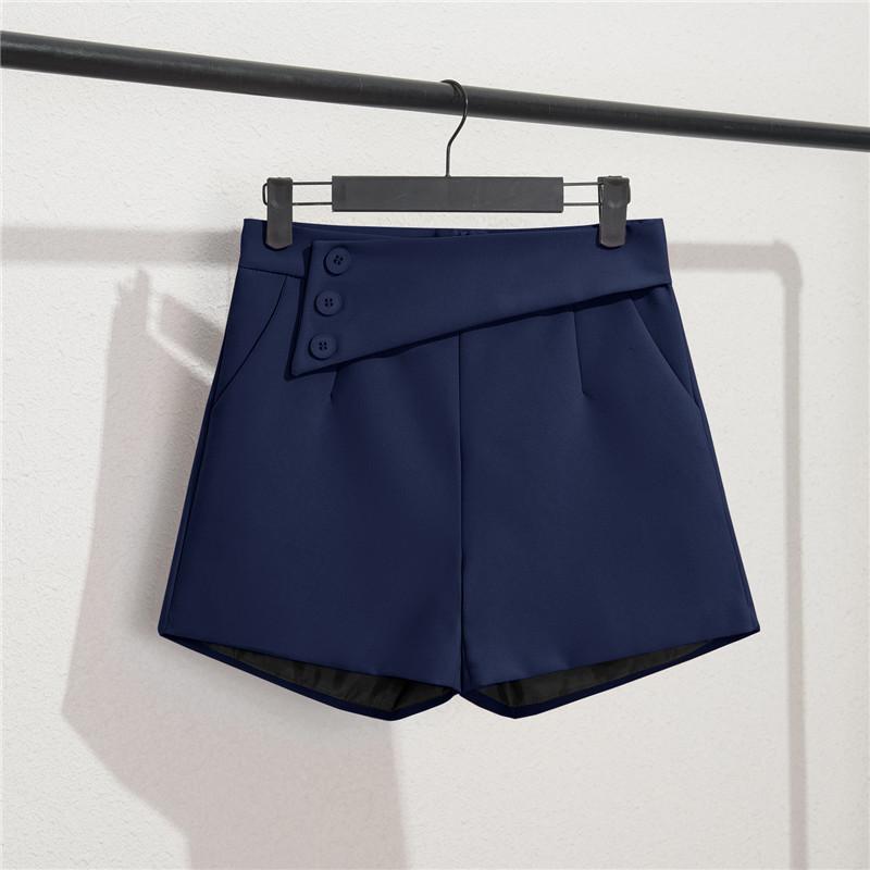 レディース 春夏 ショートパンツ ハーフパンツ ワイドレッグパンツ ハイウエスト スリム ゆったり ストレート ミッドライズ ジッパー ポリエステル 再生繊維 接触冷感 吸湿速乾 軽量 伸縮性 通勤 普段使い カジュアル フレッシュ かわいい ネイビー