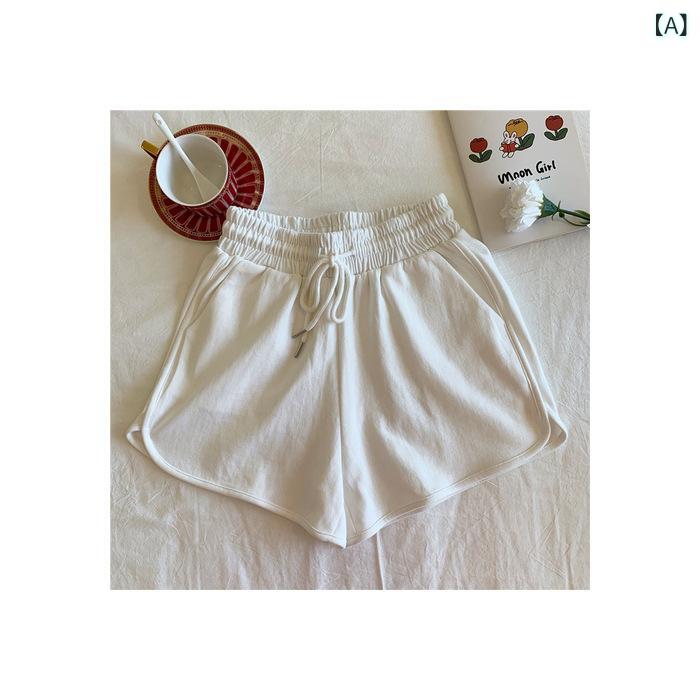 レディース ショートパンツ 女性用 大きいサイズ 夏用 韓国風 高腰 ゆったり ワイドレッグ 学生向け ルーズフィット 薄手 スポーツ ホットパンツ コットン ポリエステル 直筒 膝上丈 ポケット 気質 通勤スタイル 微弾性 色織 白 グレー ブラック