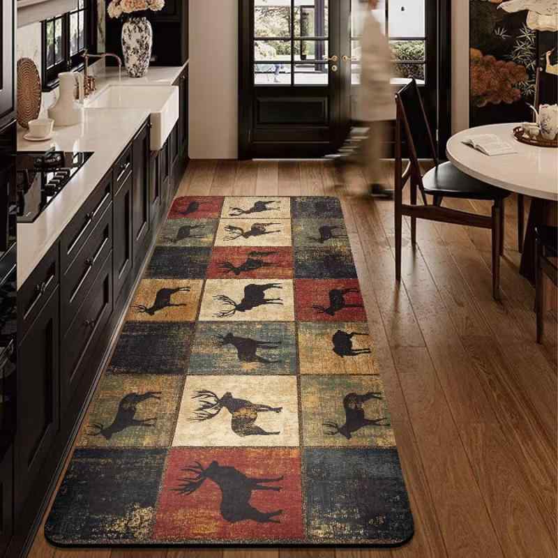 Kitchen Mats - キッチンマット 吸水 吸油 防滑 耐汚 洗いやすい 家用 長方形 ラグ フロアマット シリコン底 厚手 ポリエステル プリント柄 幾何学 植物 花 動物 モダンスタイル キッチン用 浴室用 バルコニー用 滑り止め 速乾 軽量 通年使用
