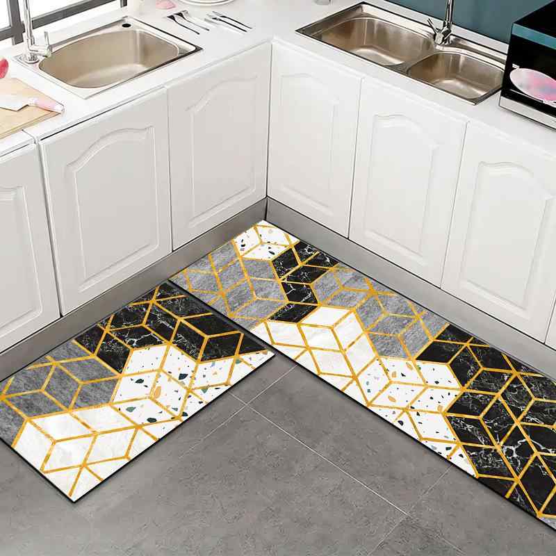 Kitchen Mats - キッチン マット 吸水 吸油 防滑 加厚 長方形 北欧風 玄関 ラグ 家用 耐汚れ 足元 カーペット シリカ泥 素材 印花 加工 条紋 パターン 水洗い 可能 方形 形状 厨房 スペース ベージュ ブラウン グレー カラーバリエーション 40cm 60c