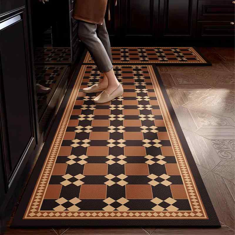 Kitchen Mats - キッチンマット 家用 シリカ 吸水 防滑 洗える 拭き取り簡単 長方形 復古 軽量 高級感 防水 耐久性 シリカ素材 キッチン シンク前 床置き 几何模様 ブラウン系 グレー系 フローラル柄 モダンスタイル
