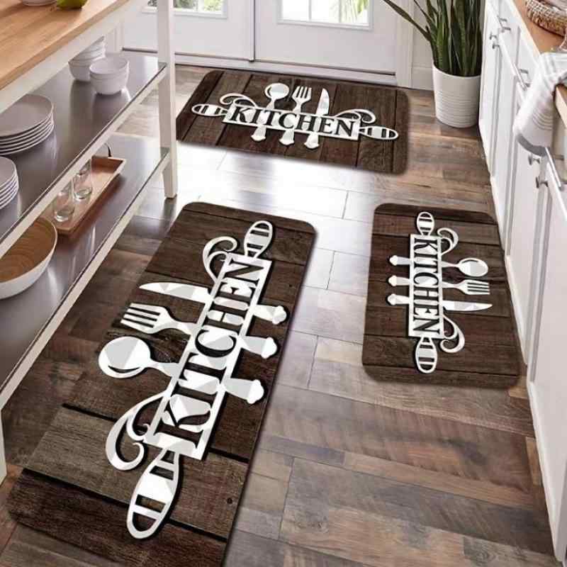 Kitchen Mats - キッチン マット 刀叉柄 吸水 速乾 防滑 長条 シリカ泥 厚手 家庭用 厨房 防汚 洗える 条紋 植物 花柄 純色 室内 玄関 浴室 ダイニング テラス 商用 軽量 柔軟 耐久 グレー ベージュ グリーン ブルー