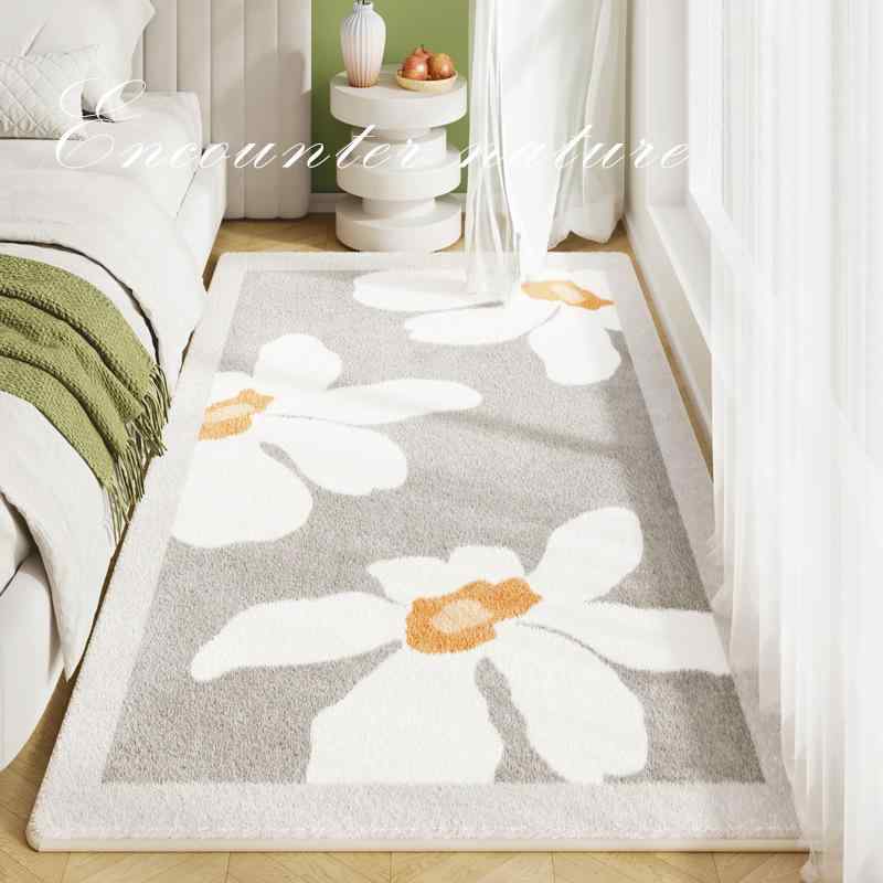 Kitchen Mats - ラグ クッション 長方形 ナチュラル モダン ポリエステル フラワー ジオメトリック プリント 春夏 ベッドサイド 床辺 防汚 耐久 寝室 窓辺 フロアマット 家用 柔らかい 軽量 洗濯可能 グリーン系 ピンク系 ベージュ系 アイボリー ラグジュアリー