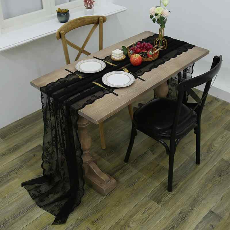 Kitchen Mats - テーブルランナー ブラック レース 花柄 花 葉 モダン アメリカン レトロ ポリエステル コットン混紡 軽量 洗濯簡単 長方形 70x300cm ダイニングテーブル コーヒーテーブル 飾り アクセント 室内装飾 日常使い シンプル モダンインテリア ナ