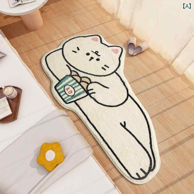 Kitchen Mats - ベッドサイド ラグ 寝室 床周り 地毯 少女 異形 マット 小さな ラグ クッション ベッド前 ベッド後 長方形 部屋用 かわいい 猫 柄 動物 プリント ポリエステル 繊維 洗濯機洗い 可能 コンパクト サイズ カラフル デザイン ポップ スタイル 柔