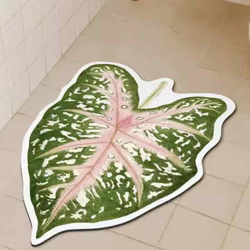 Kitchen Mats - フロアマット 緑葉柄 シリカ藻土 吸水 防滑 家用 浴室 玄関 長方形 現代簡約 軽量 手洗い可能 緑 カラー 長方形 吸湿 通年 室内用 洗える 耐久性 シンプル