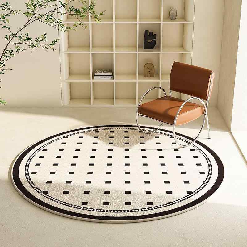 Water-Repellent Carpets - ラウンドラグ クリスタルベルベット 黒白 ストライプ ジオメトリック 防汚 滑り止め ベッドサイド 化粧台 耐久 柔らか 洗濯機洗い モダン シンプル 寝室 リビング 高級感 軽量 暖かみ
