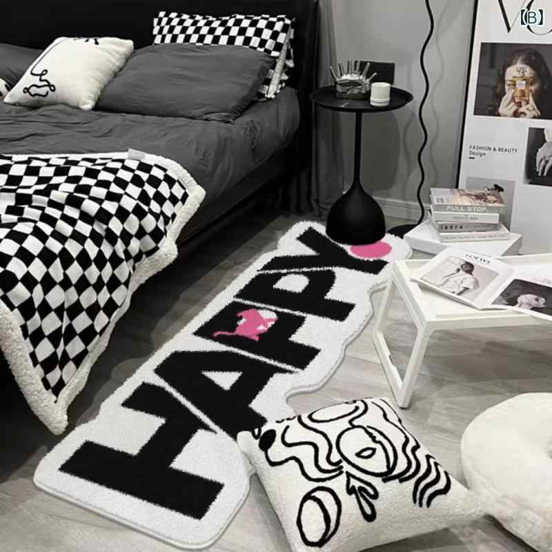 ラグ マット ベッドサイド 少女部屋 毛足長 長方形 軽量 高級感 条紋柄 プリント加工 洗濯可 ファミリー リビング 寝室 ベランダ インテリア 飾り 長条 柔らかい 暖かみ 床周り フローリング保護 通年使用 ベッド脇 部屋飾り シンプル モダン 家