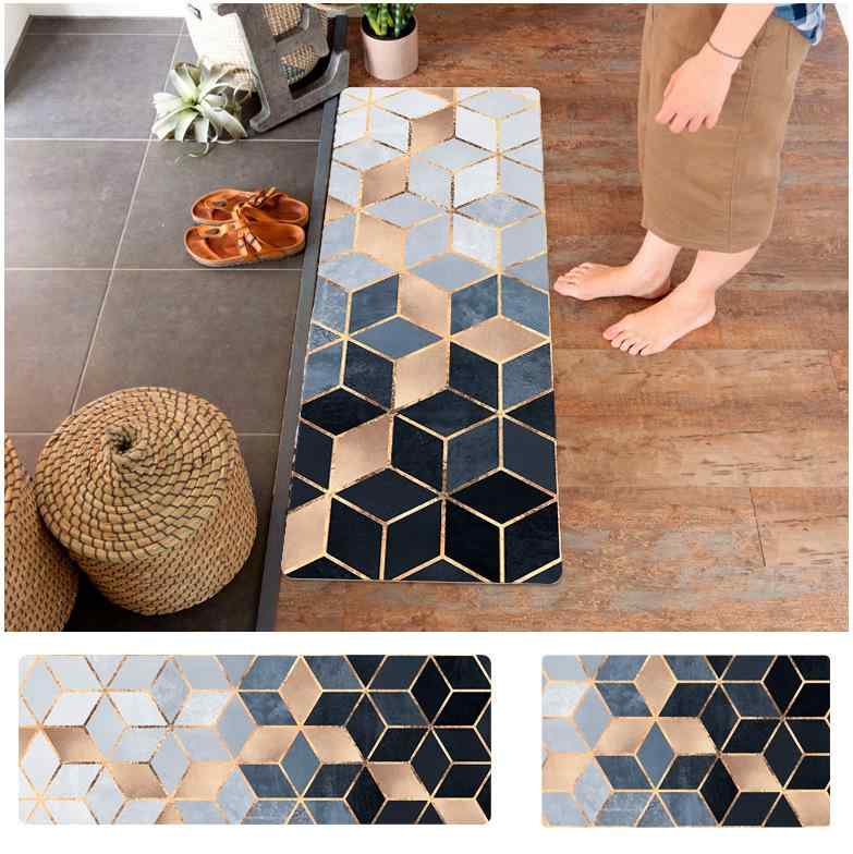 Kitchen Mats - キッチン マット 防水 防滑 PVC 素材 長方形 現代風 玄関 浴室 ダイニング 廊下 対応 グレー ベージュ ブラック カラーバリエーション 日常使い 掃除簡単 滑り止め 機能