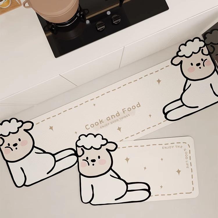 Kitchen Mats - かわいい キッチン マット 吸水 防滑 家用 足元 敷物 長方形 玄関 浴室 フロア シリカ藻土 プリント 加工 異形状 カラフル 羊毛風 ライオン パンダ ピース ポーズ ベリー ミックス ウサギ イエロー 動物 モチーフ 滑り止め 機能 室内 クリー