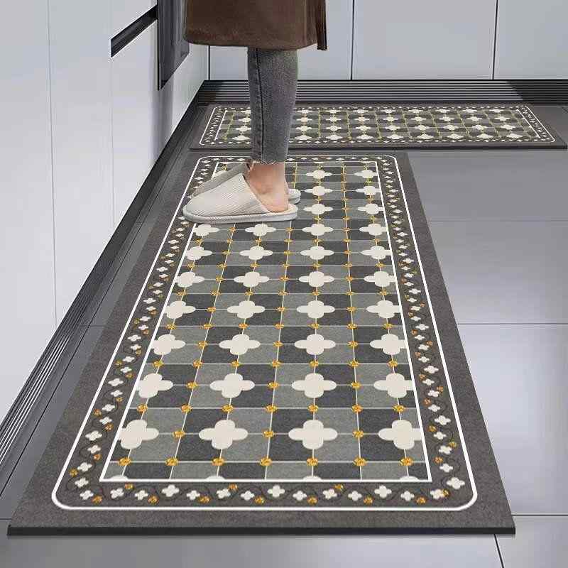 Kitchen Mats - キッチン マット ラバーマット 防滑 吸水 吸油 速乾 耐汚 洗える 免洗 長方形 条形 ゴム素材 幾何学模様 七彩虹 柿色 大理石柄 千鳥格子 熊柄 黒灰ライン チェック柄 花柄 四葉草 クラウン シンプルモダン キッチン用 浴室用 ドア前用 床置き