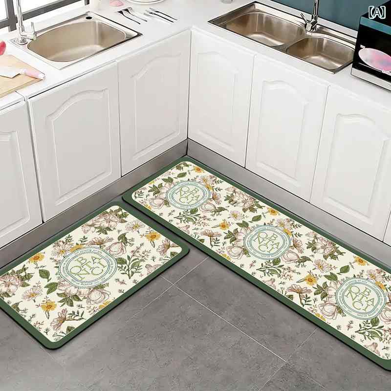 Kitchen Mats - キッチンマット シリカ材質 防滑 吸水 植物花柄 花卉柄 百花 赤木 繁花 関河 千序 向光 方形 長方形 耐汚 洗える 免洗 シリカ泥 印花加工 美式 キッチン用 玄関用 足元用 部屋用 防水 速乾 環境素材 通年使用 軽量 柔軟 キッチンラグ フロア