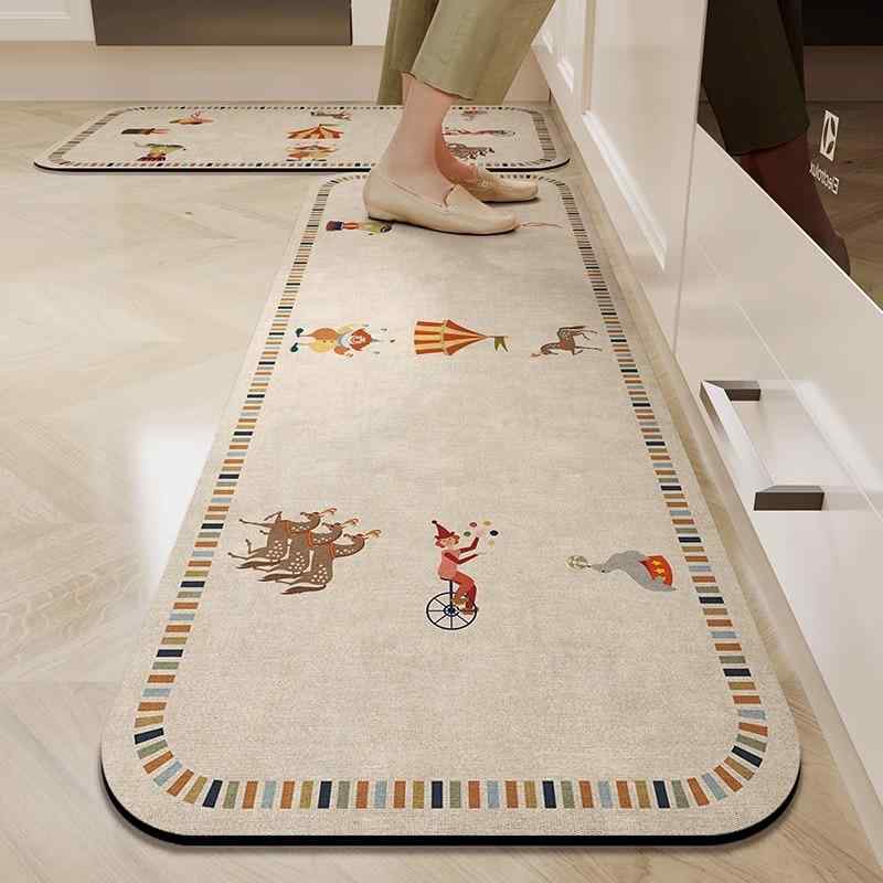 Kitchen Mats - キッチンマット 2枚セット シリカ藻土 吸水 吸油 防水 抗菌 防滑 かわいい カードゥー 馬戲団 猫猫探偵団 団子チョコレート 長方形 方形 洗いやすい 通年用 室内用 汚れ防止 日常使い