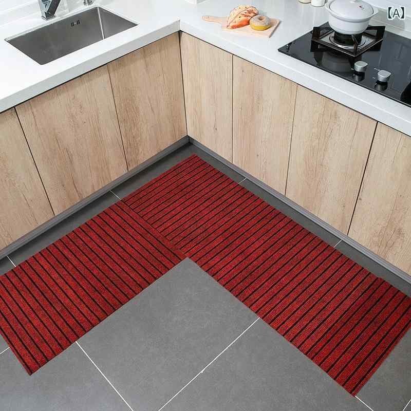 キッチンマット 防滑 防水 油汚れ防止 ポリプロピレン 現代簡約 条紋柄 長方形 切り取り可能 酒赤 ライトブラウン グレー 厨房 レストラン 陽台 吸水 耐久 掃除簡単