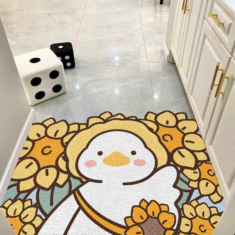 Rakuten - 玄関マット かわいい シルクサークル PVC 耐汚 防滑 植物花卉 動物柄 入門 玄関 掃除 泥落とし 蹴泥 足拭き 萌えキャラ 花畑 ウサギ 羊 カートゥーン スタイル 室内 掃除 機能 柔らかい 触感 洗える 水洗い 可能 日常使い 軽量 滑り止め