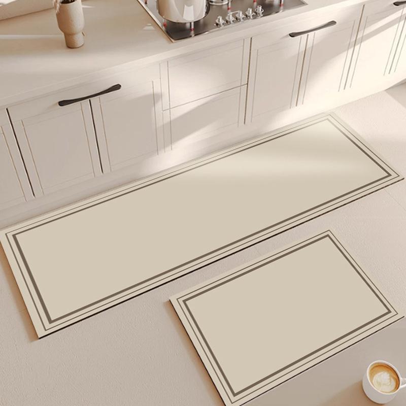 Kitchen Mats - キッチンマット ダイニング用 現代簡約 吸水 防滑 シリカ藻泥 長方形 条紋柄 手洗い可能 禅静 逸雲 蘭珊 絹白 軽量 速乾 通勤 普段使い 室内 玄関 浴室 商用