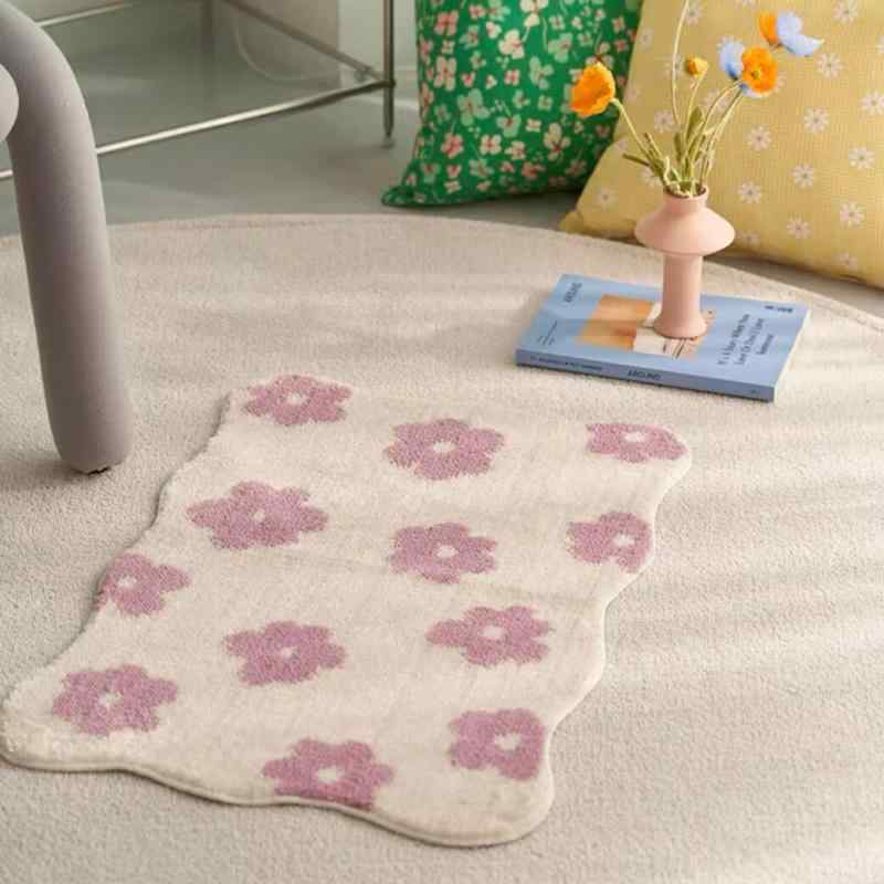 10帖用（352 cm×440 cm） - ラグ フロアマット フラワーデザイン 植毛加工 異形状 ポリエステル 洗濯機可 かわいい モダン インテリア 寝室用 居間用 書斎用 食堂用 浴室用 バルコニー用 45x65cm ピンク系 グリーン系 フラワー柄 植物モチーフ 柔らか素材 吸湿速乾 軽量
