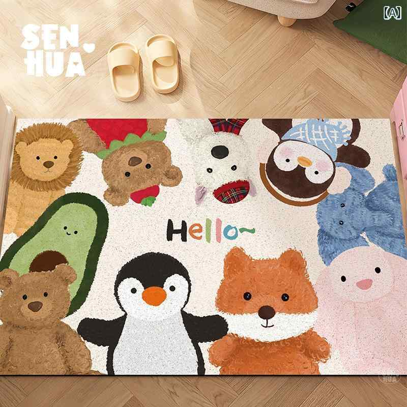 Loop Carpets - 玄関マット 治癒系 かわいい プレイドール 柄 ふわふわ シルク調 フロアクッション 防滑 耐久 防塵 耐汚れ 切り替え 柄 パターン シンプル 花柄 チェック柄 ストライプ柄 カラフル 方形 防水 PVC 素材 室内 玄関 廊下 居間 寝室 書斎 ダイ