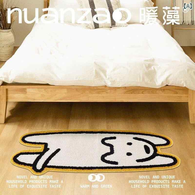 Character Pattern - カートゥーン かわいい ベッドサイド ラグ 柔軟 防滑 加厚 居間 寝室 書斎 用途 北欧 スタイル ポリエステル 素材 長方形 形状 洗濯機洗い 可能 犬 猫 動物 柄 グレー ブラウン ピンク カラーバリエーション 日常使い 快適 インテリア アクセ