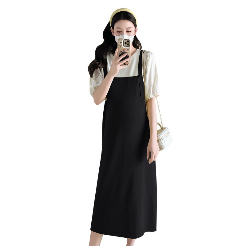 マタニティ 授乳服 ワンピース 夏 レディース 膝丈 ニット 重ね着風 ゆったり 体型カバー カジュアル お出かけ 産後 きれいめ かわいい リラックス 伸縮性 ナチュラル
