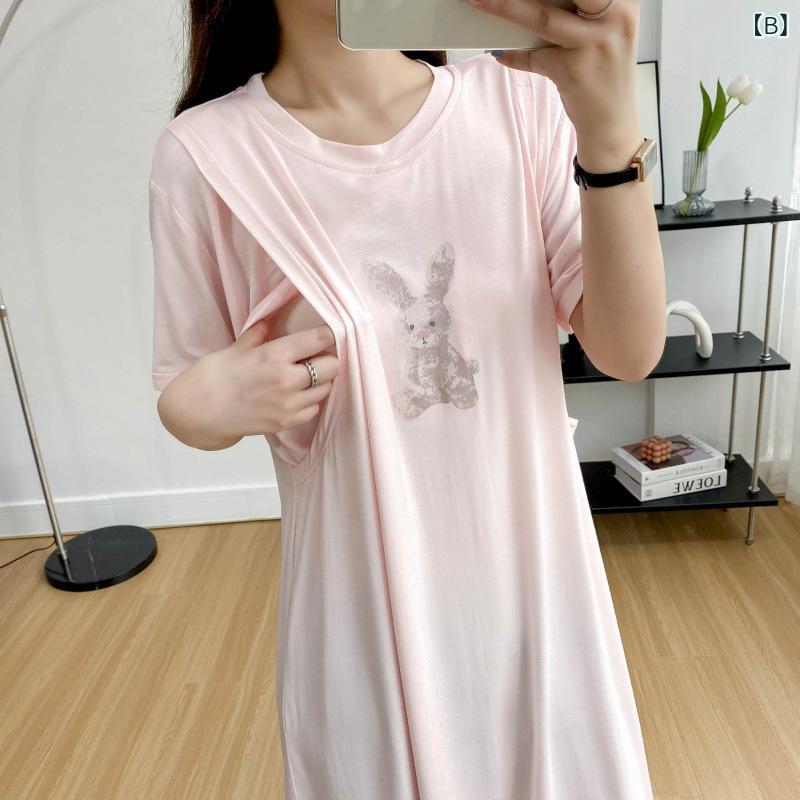 フォークBRのワンピース マタニティ 授乳服 妊婦用 パジャマ ネグリジェ 授乳機能付き ゆったり 薄手 モダール素材 接触冷感機能 春夏 産後 ルームウェア 部屋着 リラックスウェア 快適な着心地｜アングル3