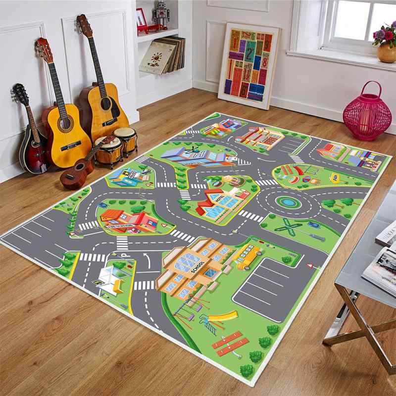 子供用 ゲーム 地毯 カード シティ 交通 地図 マット ベビー クローリング 防滑 ラグ 寝室 ベッドサイド 毯 ポリエステル プリント 方形 幾何学 チェック パターン 星 モチーフ アニメ 動物 プリント ロボット デザイン 洗濯機洗い 可能 カラ