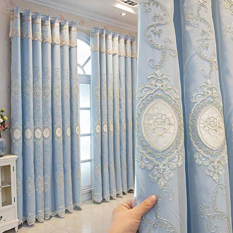 遮光 窓 カーテン レース 刺繍 花柄 二重 遮光 布 ブルー ピンク グリーン パープル ベージュ 寝室 リビング 書斎 ベランダ 現代 シンプル スタイル 高遮光 機能 レース 素材 刺繍 デザイン 花 モチーフ 室内 装飾 布 製品 完成品
