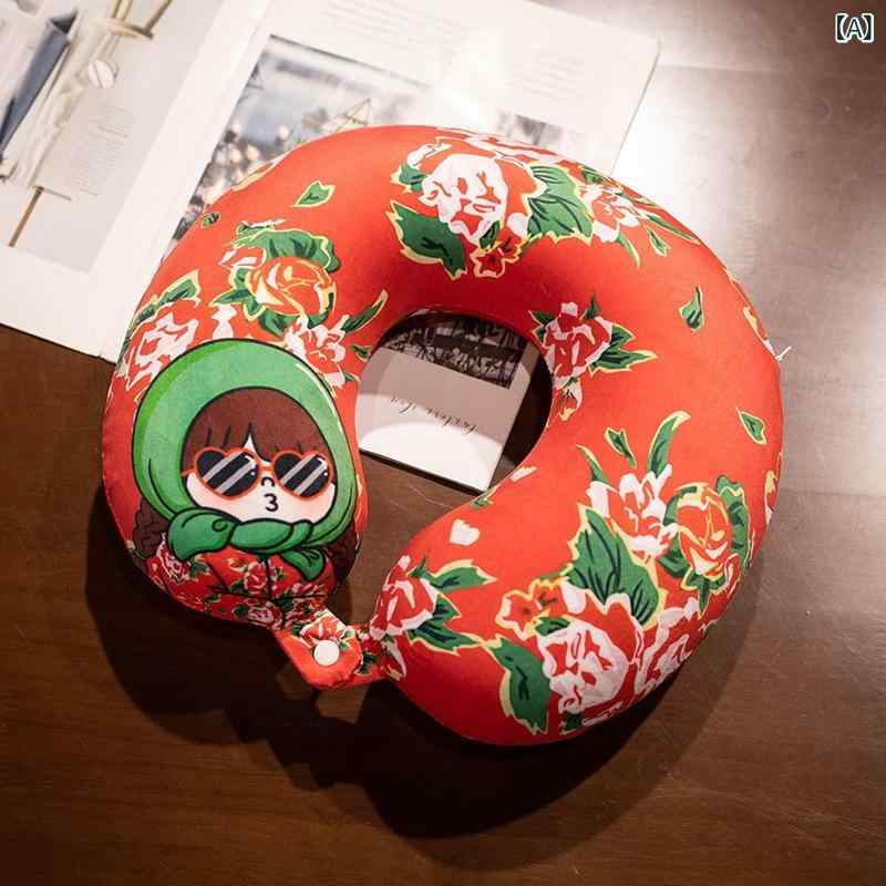 Muatsu Pillows - U型枕 ネックピロー 記憶綿 首枕 頸椎ケア 旅行用 持ち運び 事務室休憩 午睡 ユニセックス 接触冷感 水晶絨カバー 花柄デザイン 村花村草 ドラゴンモチーフ 純花柄 かわいいカートゥン 30x30cm 軽量 0.22kg ユニバーサル