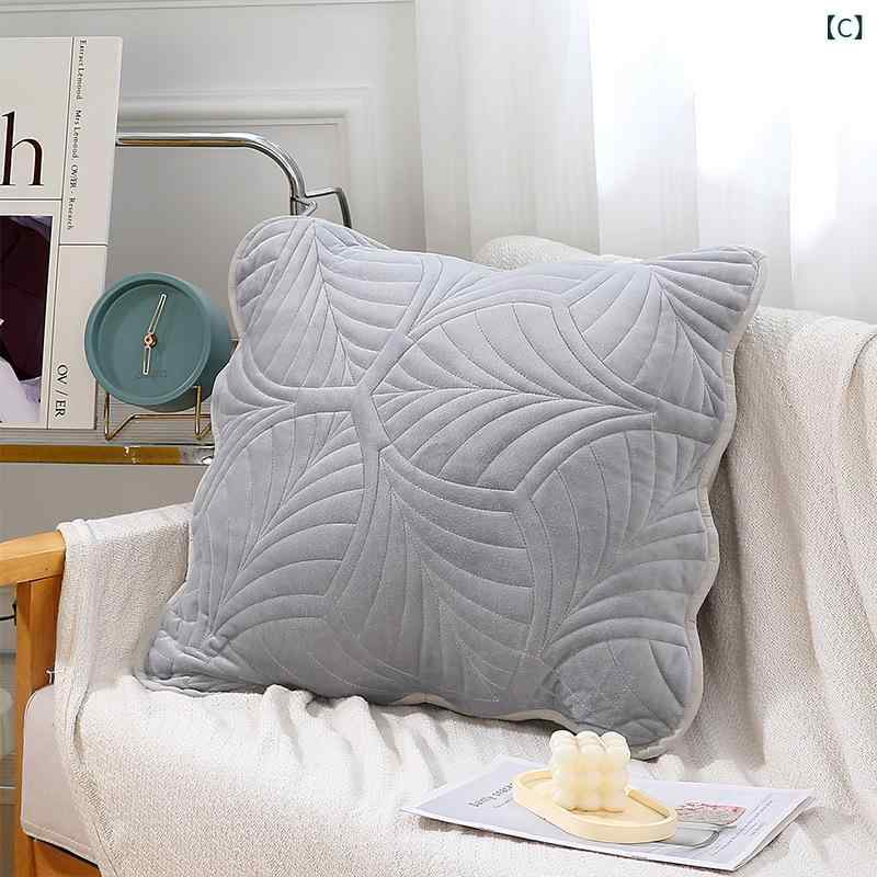 抱枕 クッション 現代 シンプル 刺繍 植物 花柄 純色 水晶ベルベット 湖ブルー ライトピンク ライトグレー カーキ 45cm 角型 ポリエステル 詰め物 インテリア 寝室 リビング ソファ クッションカバー 柔らかい 触り心地 良い 日常使い 通年