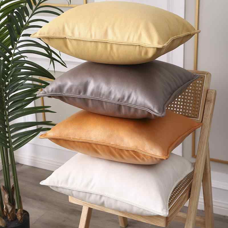 Muatsu Pillows - 抱枕 クッション ソファ用 ベッドサイド用 オフィス用 背もたれ用 ポリエステル クッションカバー PPコットン 詰め物 厚手 軽量 北欧風 シンプル ソリッドカラー 琥珀オレンジ 秋香イエロー アイボリーベージュ グレー ファッションピンク シーグリー