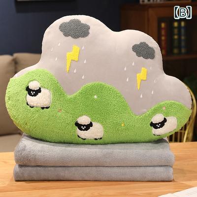 抱枕 クッション 星空 雲 草原 小羊 座椅子 オフィス ソファ 車載 腰当て かわいい 毛绒 刺繍 カード コミック スタイル PPコットン 詰め物 軽量 柔らか 抱き枕 背もたれ インテリア 寝室 リビング ドライブ サポート ユニーク デザイン 5