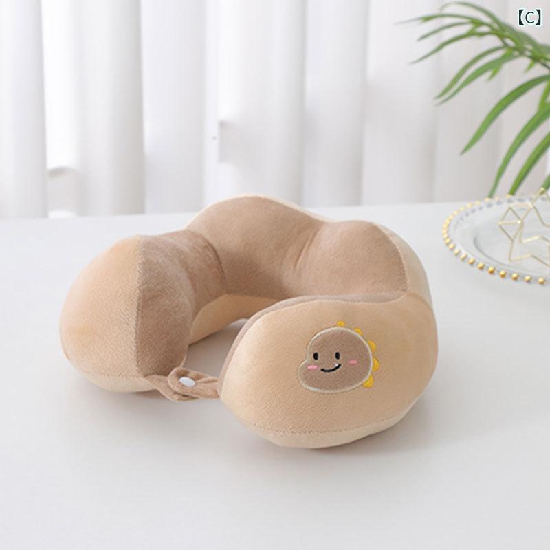 U型枕 恐龍柄 かわいい キャラクタープリント 記憶棉 接触冷感 枕芯 首枕 旅行用 学生用 オフィス 午睡 グリーン ピンク ベージュ ブラック 緑色 赤色 カーキ色 黒色 切り替えデザイン 軽量 通勤 通学 車内休憩 首保護 頸椎ケア 現代的 シンプ