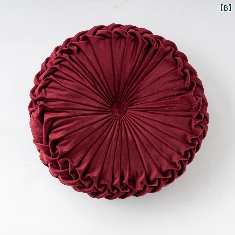 抱枕 クッション 腰当て 枕 北欧風 インスピレーション インテリア 手工 ソファ ベッドヘッド ラウンド 直径35cm 毛绒 ふわふわ 軽量 PPコットン 詰め物 純色 大赤色 ワインレッド 海洋グリーン ダークグリーン グレー ピンク ネイビー アイ