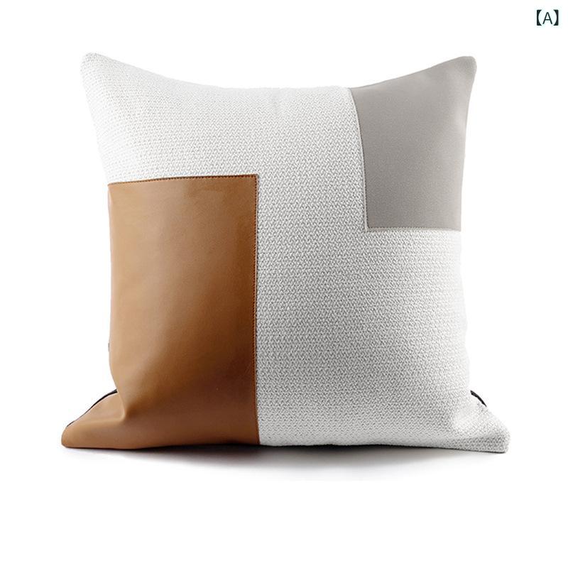 Muatsu Pillows - 抱枕 クッション インテリア リビング ソファ ベッドサイド モダン シンプル 軽量 高級感 混紡素材 ジオメトリック柄 オレンジ 米白 45cm 50cm 羽毛芯 化繊芯 通年使用 部屋使い 日常使い 形状安定 柔らかい 快適