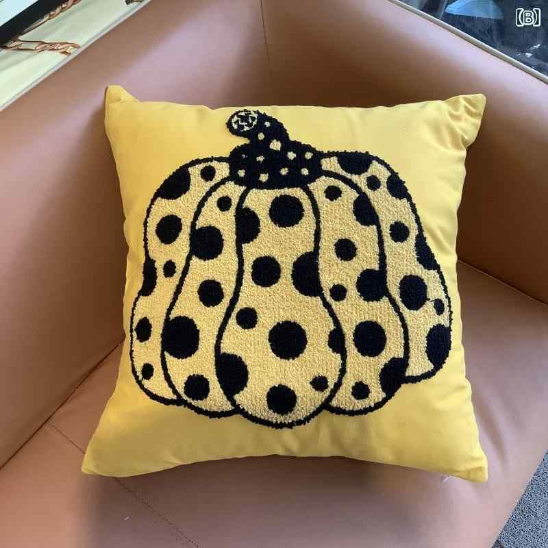 抱枕 ケース 軽量 刺繍 南瓜柄 花柄 植物柄 涤棉素材 現代 シンプル インテリア ソファ クッション 装飾 腰枕 セット 45センチ サイズ 黄色 白 カラー ポリエステル 填充 吸湿 速乾 接触冷感 軽量 通年使用