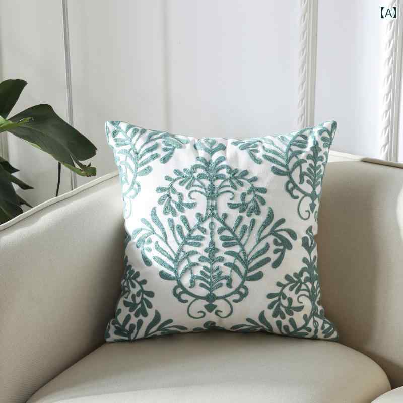 Bedding - クッション 抱枕 刺繍花柄 現代簡約 純色 コットン素材 45cm角 座椅子用 ソファ用 ベッドヘッド用 リビングルーム用 ファッションアイテム 軽量 快適 室内装飾 日常使い かわいい デザイン ブルー イエロー ピンク