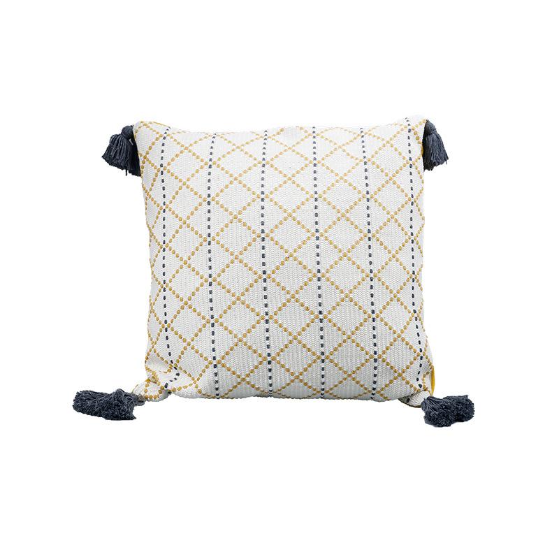 Muatsu Pillows - 抱枕 クッション 腰当て ベッドヘッド 背もたれ 現代 シンプル 涤棉 素材 ポリエステル 繊維 詰め物 黄色 ライン パターン 45cm サイズ オフィス 寝室 用途 軽量 快適 日常使い 通年