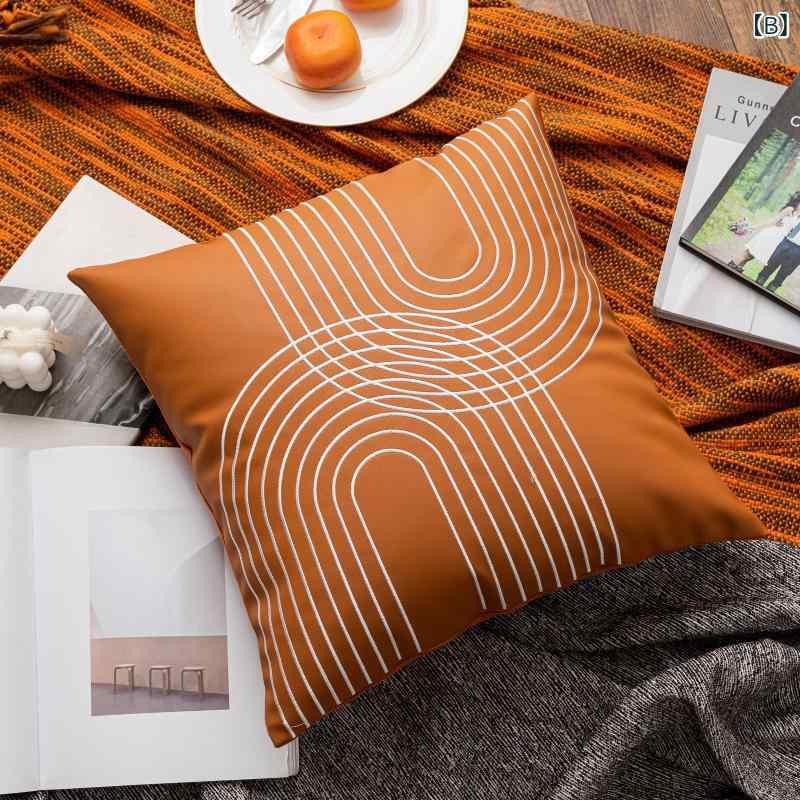 抱枕カバー 腰当て クッションカバー 橙色 人工皮革 幾何学模様 北欧風 インテリア ホームデコ クリエイティブ デザイン 45cm サイズ 軽量 快適 日常使い 通年