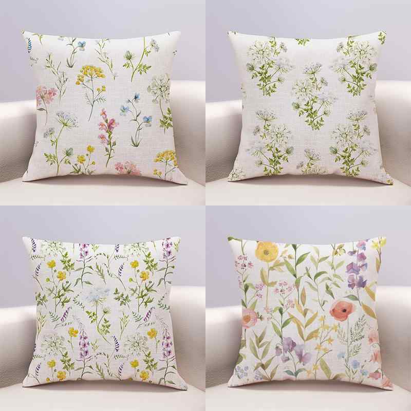 Muatsu Pillows - 抱枕 クッション 現代田園風 植物花卉柄 綿麻素材 植物 花柄 ピローケース ソファ 車用 腰枕 ベッド 35cm 40cm 45cm 50cm サイズ ダブルフェイス デザイン 快適 インテリア アイテム リビング 寝室 日常使い 通年