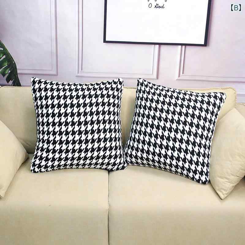 抱枕 セット 千鳥格 クッションカバー 芯付き 45cm 四角 欧風 クラシック ポリエステル 素材 PPコットン 填充 寝室 リビング ソファ クッション 黒白 柄 現代 モダン ファッション インテリア 装飾 柔らか 快適 日常使い 通年