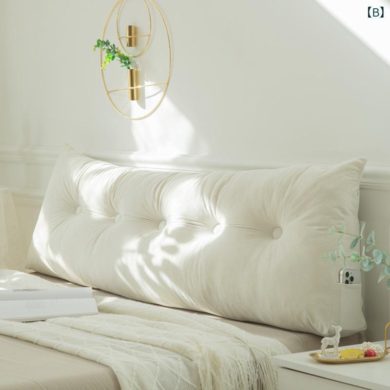 ベッドヘッドクッション 北欧風 純色 毛绒 切り替え 珍珠棉 填充 長方形 背もたれ ソフト グレー ホワイト ブルー グリーン オレンジ ベージュ イエロー 寝室 リビング 畳 インテリア 軽量 快適 長60cm 高40cm 厚12cm 長80cm 高