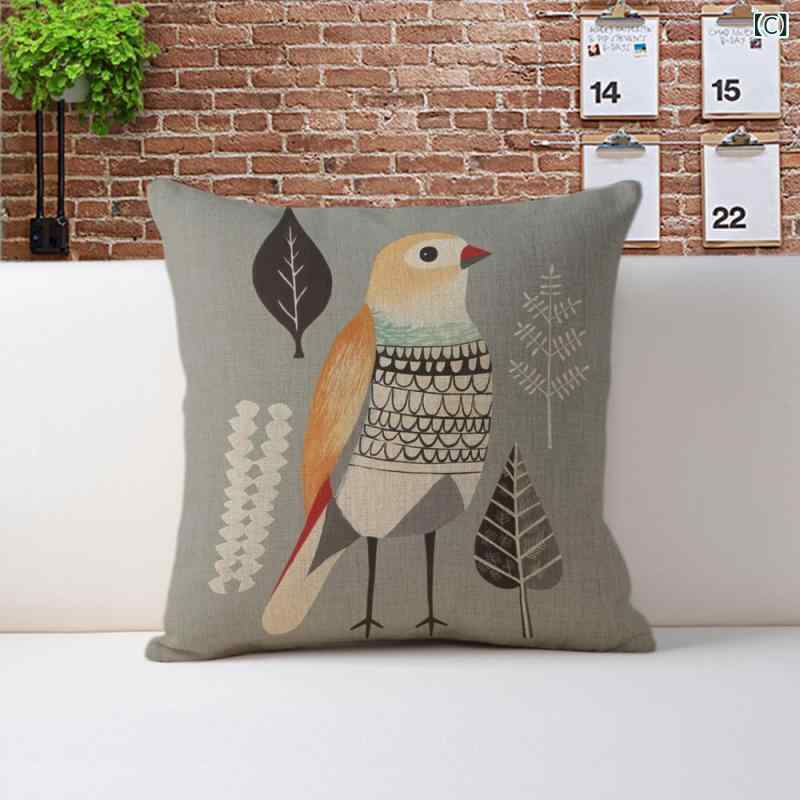 抱枕 クッション 綿麻素材 花鳥柄 植物柄 葉柄 鳥 魚 大樹 花 秋刀魚 荷葉 蛙 青山 紅房 紅蜻蜓 白鳩 空 黄葉 樹 小鹿 樹林 蜂 蜂巣 布アート インテリア 車内用 45x45cm 50x30cm PP綿充填 かわいい カートゥーン スタイル