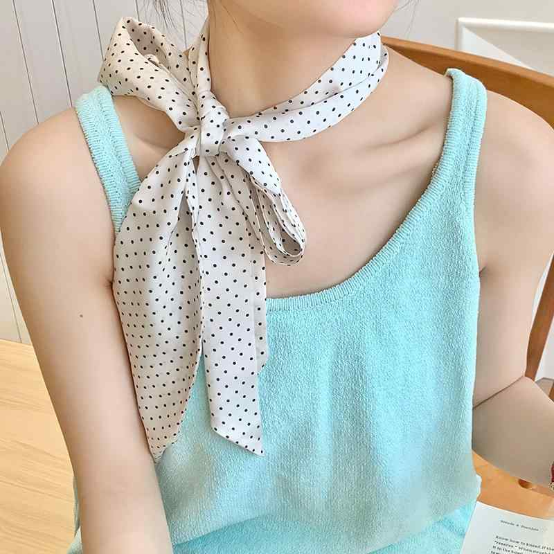 乐天商城 - スカーフ 無地 ポルカドット 細長 リボン ヘアバンド バッグアクセサリー 春夏 黒 ベージュ ポリエステル 軽量 伸縮性 印花 缎地 韓国風 レトロ ユニセックス カジュアル 普段使い