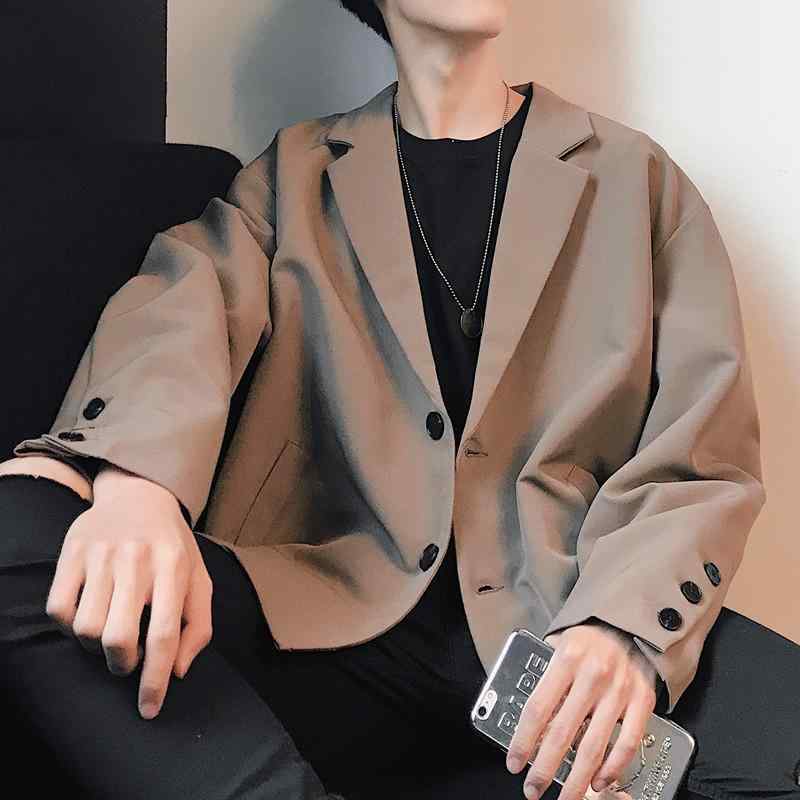 メンズ ジャケット 韓国風 春 学生用 外套 トレンド レトロ ルーズ かっこいい 男子 休日用 西服 トップス コート ゆったり シルエット フラットラペル シングルブレスト ボタン 青春 ポップ スタイル ソリッドカラー ポリエステル 混紡 洗濯機可