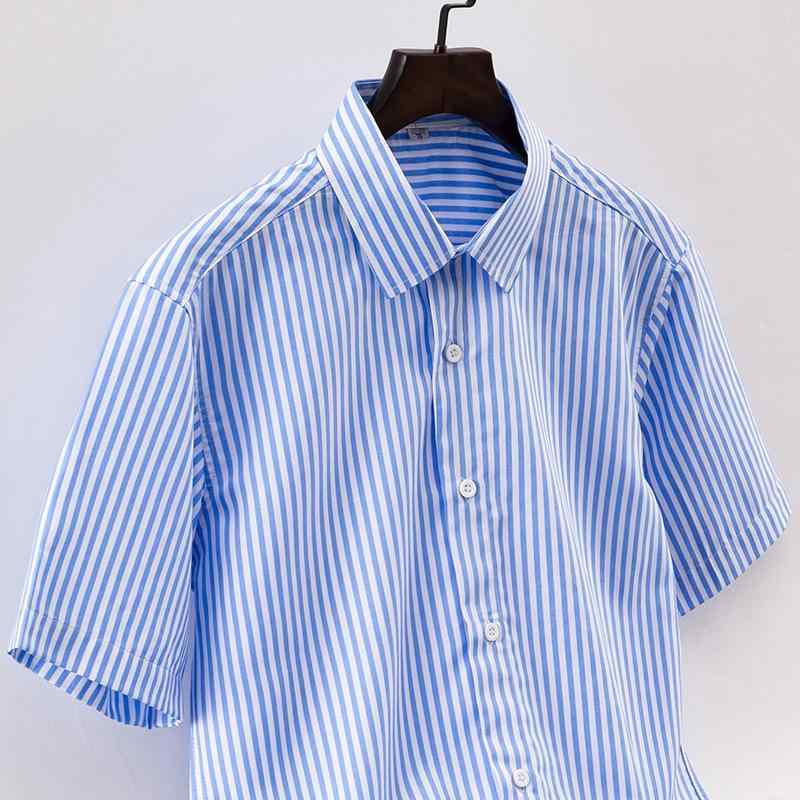 Long-Sleeve （Shape Holding） - メンズ シャツ トップス 短袖 ストライプ柄 修身 薄手 通勤 ビジネス 休闲 夏季 吸湿速乾 透気性 ポリエステル 混紡 白色 ライトブルー ダークブルー ブラック ネイビー ワインレッド 青年 ファッション 開襟 ボタンカラー プリント 普通厚み 洗