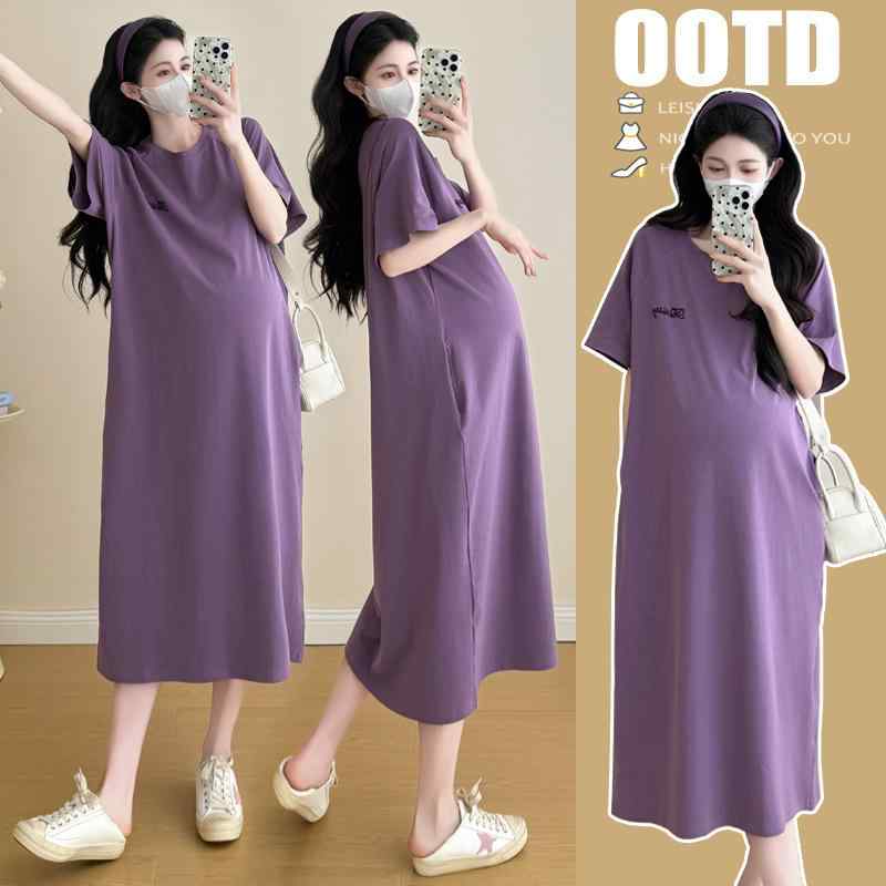 ワンピース マタニティ レディース 半袖 Tシャツワンピース ロング丈 膝丈 妊婦服 ゆったり カジュアル 体型カバー 無地 部屋着 マタニティウェア マタニティワンピース ルームウェア マタニティ服 妊娠服 ロングワンピース 春夏